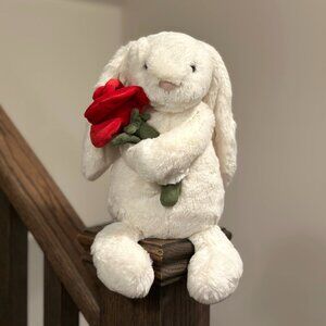Jellycat Bashful Cream Bunny with Rose - Valentine's Special Edition